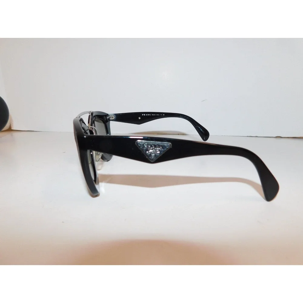 PRADA 14S Cinema ORNATE SAFFIANO LEATHER PR14SS Black‎ Sunglasses Triangle Logo